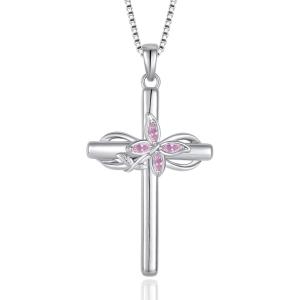 imageCross Necklace for Women 925 Sterling Silver Infinity Butterfly Cross Pendant Necklace Birthstone Jewelry Gifts for Her10 October  Pink Tourmaline