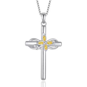 imageCross Necklace for Women 925 Sterling Silver Infinity Butterfly Cross Pendant Necklace Birthstone Jewelry Gifts for Her11 November  Citrine
