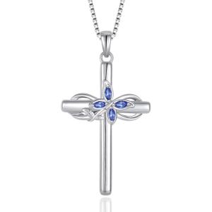 imageCross Necklace for Women 925 Sterling Silver Infinity Butterfly Cross Pendant Necklace Birthstone Jewelry Gifts for Her12 December  Tanzanite