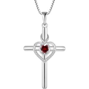 imageHeart Cross Necklace for Women 925 Sterling Silver Infinity Cross Pendant Birthstone Necklace Religious Jewelry Gift for Women Her Mom Wife Daughter01 January  Garnet