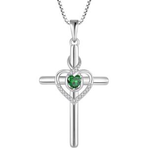imageHeart Cross Necklace for Women 925 Sterling Silver Infinity Cross Pendant Birthstone Necklace Religious Jewelry Gift for Women Her Mom Wife Daughter05 May  Emerald