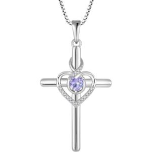 imageHeart Cross Necklace for Women 925 Sterling Silver Infinity Cross Pendant Birthstone Necklace Religious Jewelry Gift for Women Her Mom Wife Daughter06 June  Alexandrite