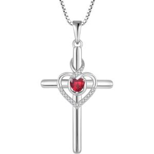 imageHeart Cross Necklace for Women 925 Sterling Silver Infinity Cross Pendant Birthstone Necklace Religious Jewelry Gift for Women Her Mom Wife Daughter07 July  Ruby