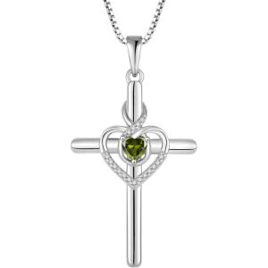 imageHeart Cross Necklace for Women 925 Sterling Silver Infinity Cross Pendant Birthstone Necklace Religious Jewelry Gift for Women Her Mom Wife Daughter08 August  Peridot