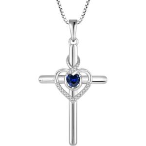 imageHeart Cross Necklace for Women 925 Sterling Silver Infinity Cross Pendant Birthstone Necklace Religious Jewelry Gift for Women Her Mom Wife Daughter09 September  Sapphire