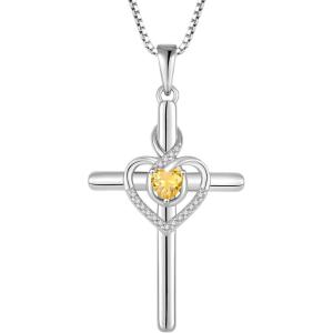 imageHeart Cross Necklace for Women 925 Sterling Silver Infinity Cross Pendant Birthstone Necklace Religious Jewelry Gift for Women Her Mom Wife Daughter11 November  Citrine
