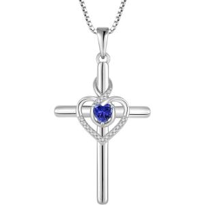 imageHeart Cross Necklace for Women 925 Sterling Silver Infinity Cross Pendant Birthstone Necklace Religious Jewelry Gift for Women Her Mom Wife Daughter12 December  Tanzanite