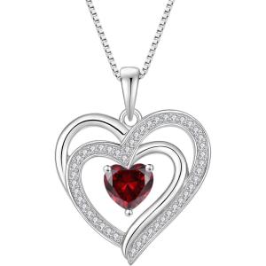 imageLove Heart Necklace for Women 925 Sterling Silver Birthstone Pendant Necklace Jewelry Gift for Women Her Mom Wife Daughter Sister01 January  Garnet