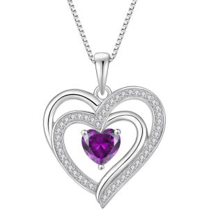 imageLove Heart Necklace for Women 925 Sterling Silver Birthstone Pendant Necklace Jewelry Gift for Women Her Mom Wife Daughter Sister02 February  Amethyst