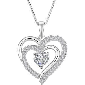 imageLove Heart Necklace for Women 925 Sterling Silver Birthstone Pendant Necklace Jewelry Gift for Women Her Mom Wife Daughter Sister04 April  Simulated Diamond