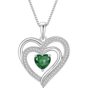 imageLove Heart Necklace for Women 925 Sterling Silver Birthstone Pendant Necklace Jewelry Gift for Women Her Mom Wife Daughter Sister05 May  Emerald