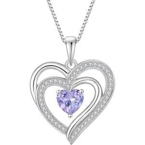imageLove Heart Necklace for Women 925 Sterling Silver Birthstone Pendant Necklace Jewelry Gift for Women Her Mom Wife Daughter Sister06 June  Alexandrite