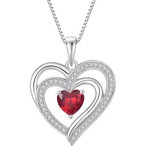 imageLove Heart Necklace for Women 925 Sterling Silver Birthstone Pendant Necklace Jewelry Gift for Women Her Mom Wife Daughter Sister07 July  Ruby