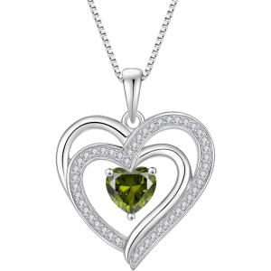 imageLove Heart Necklace for Women 925 Sterling Silver Birthstone Pendant Necklace Jewelry Gift for Women Her Mom Wife Daughter Sister08 August  Peridot