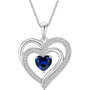 imageLove Heart Necklace for Women 925 Sterling Silver Birthstone Pendant Necklace Jewelry Gift for Women Her Mom Wife Daughter Sister09 September  Sapphire