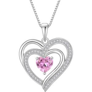 imageLove Heart Necklace for Women 925 Sterling Silver Birthstone Pendant Necklace Jewelry Gift for Women Her Mom Wife Daughter Sister10 October  Pink Tourmaline