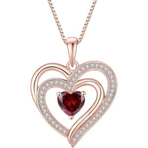 imageRose Gold Love Heart Necklace for Women 925 Sterling Silver Birthstone Pendant Necklace Jewelry Gift for Women Her Mom Wife01 January  Garnet