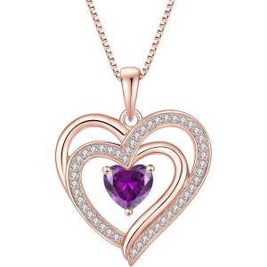 imageRose Gold Love Heart Necklace for Women 925 Sterling Silver Birthstone Pendant Necklace Jewelry Gift for Women Her Mom Wife02 February  Amethyst