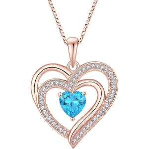 imageRose Gold Love Heart Necklace for Women 925 Sterling Silver Birthstone Pendant Necklace Jewelry Gift for Women Her Mom Wife03 March  Aquamarine