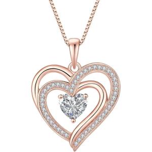 imageRose Gold Love Heart Necklace for Women 925 Sterling Silver Birthstone Pendant Necklace Jewelry Gift for Women Her Mom Wife04 April  Simulated Diamond