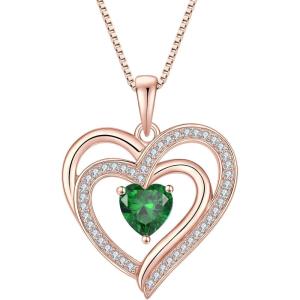 imageRose Gold Love Heart Necklace for Women 925 Sterling Silver Birthstone Pendant Necklace Jewelry Gift for Women Her Mom Wife05 May  Emerald