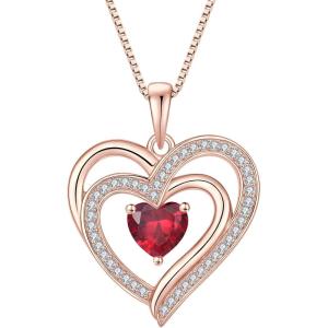 imageRose Gold Love Heart Necklace for Women 925 Sterling Silver Birthstone Pendant Necklace Jewelry Gift for Women Her Mom Wife07 July  Ruby