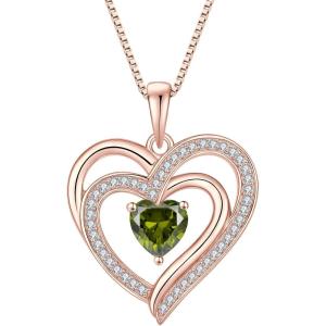 imageRose Gold Love Heart Necklace for Women 925 Sterling Silver Birthstone Pendant Necklace Jewelry Gift for Women Her Mom Wife08 August  Peridot