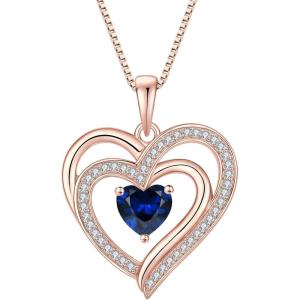 imageRose Gold Love Heart Necklace for Women 925 Sterling Silver Birthstone Pendant Necklace Jewelry Gift for Women Her Mom Wife09 September  Sapphire