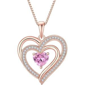 imageRose Gold Love Heart Necklace for Women 925 Sterling Silver Birthstone Pendant Necklace Jewelry Gift for Women Her Mom Wife10 October  Pink Tourmaline
