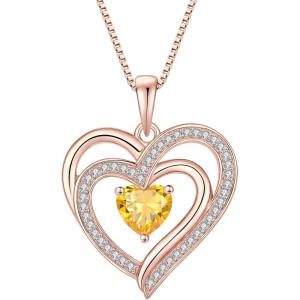imageRose Gold Love Heart Necklace for Women 925 Sterling Silver Birthstone Pendant Necklace Jewelry Gift for Women Her Mom Wife11 November  Citrine