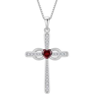 imageWomen Cross Necklace 925 Sterling Silver Infinity Cross Necklace Heart Birthstone Pendant Religious Jewelry Gifts for Her01 January  Garnet