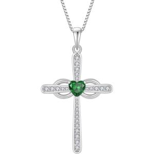 imageWomen Cross Necklace 925 Sterling Silver Infinity Cross Necklace Heart Birthstone Pendant Religious Jewelry Gifts for Her05 May  Emerald