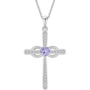 imageWomen Cross Necklace 925 Sterling Silver Infinity Cross Necklace Heart Birthstone Pendant Religious Jewelry Gifts for Her06 June  Alexandrite