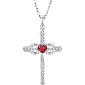 imageWomen Cross Necklace 925 Sterling Silver Infinity Cross Necklace Heart Birthstone Pendant Religious Jewelry Gifts for Her07 July  Ruby