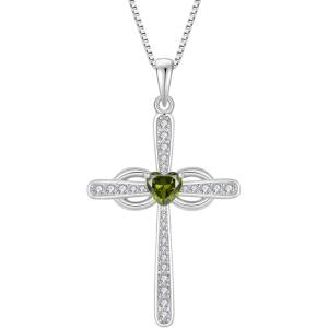 imageWomen Cross Necklace 925 Sterling Silver Infinity Cross Necklace Heart Birthstone Pendant Religious Jewelry Gifts for Her08 August  Peridot