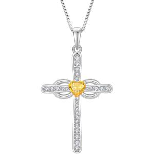 imageWomen Cross Necklace 925 Sterling Silver Infinity Cross Necklace Heart Birthstone Pendant Religious Jewelry Gifts for Her11 November  Citrine