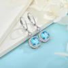imageWomen Leverback Earrings 925 Sterling Silver Princess Cut Halo Earrings Birthstone Dangle Drop Earrings for Women Her Mom Wife03 March  Aquamarine