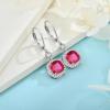 imageWomen Leverback Earrings 925 Sterling Silver Princess Cut Halo Earrings Birthstone Dangle Drop Earrings for Women Her Mom Wife07 July  Ruby