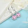 imageWomen Leverback Earrings 925 Sterling Silver Princess Cut Halo Earrings Birthstone Dangle Drop Earrings for Women Her Mom Wife10 October  Pink Tourmaline