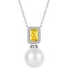 imagePearl Necklace for Women 925 Sterling Silver Birthstone Pendant Necklace Emerald Cut Jewelry Gifts for Her11 November  Citrine