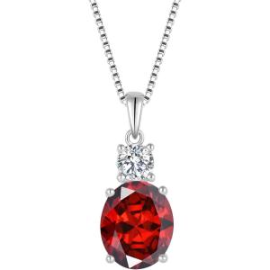 imageBirthstone Necklace for Women 925 Sterling Silver Oval Cut Cubic Zirconia Pendant Jewelry Gifts for Her01 January  Garnet