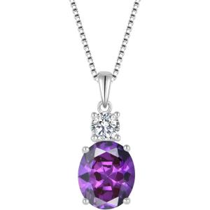 imageBirthstone Necklace for Women 925 Sterling Silver Oval Cut Cubic Zirconia Pendant Jewelry Gifts for Her02 February  Amethyst