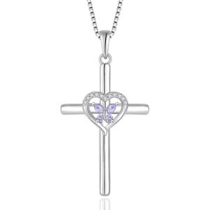 imageButterfly Cross Necklace for Women 925 Sterling Silver Crucifix Pendant Necklace Birthstone Jewelry Gifts for Women Her Mom Wife Daughter06 June  Alexandrite