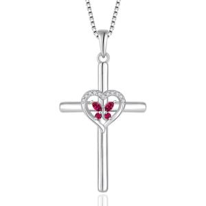 imageButterfly Cross Necklace for Women 925 Sterling Silver Crucifix Pendant Necklace Birthstone Jewelry Gifts for Women Her Mom Wife Daughter07 July  Ruby