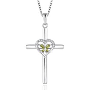 imageButterfly Cross Necklace for Women 925 Sterling Silver Crucifix Pendant Necklace Birthstone Jewelry Gifts for Women Her Mom Wife Daughter08 August  Peridot