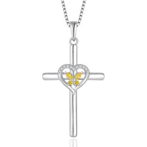 imageButterfly Cross Necklace for Women 925 Sterling Silver Crucifix Pendant Necklace Birthstone Jewelry Gifts for Women Her Mom Wife Daughter11 November  Citrine