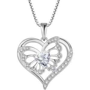 imageButterfly Necklace for Women 925 Sterling Silver Love Heart Necklace Birthstone Pendant Jewelry Gifts for Women Her Mom Wife04 April  Simulated Diamond