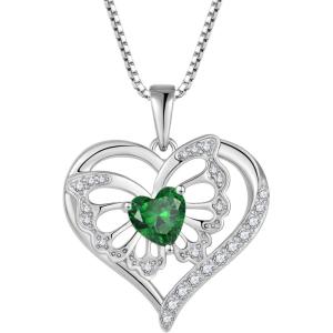 imageButterfly Necklace for Women 925 Sterling Silver Love Heart Necklace Birthstone Pendant Jewelry Gifts for Women Her Mom Wife05 May  Emerald