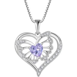 imageButterfly Necklace for Women 925 Sterling Silver Love Heart Necklace Birthstone Pendant Jewelry Gifts for Women Her Mom Wife06 June  Alexandrite
