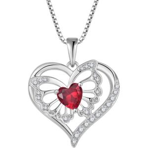 imageButterfly Necklace for Women 925 Sterling Silver Love Heart Necklace Birthstone Pendant Jewelry Gifts for Women Her Mom Wife07 July  Ruby